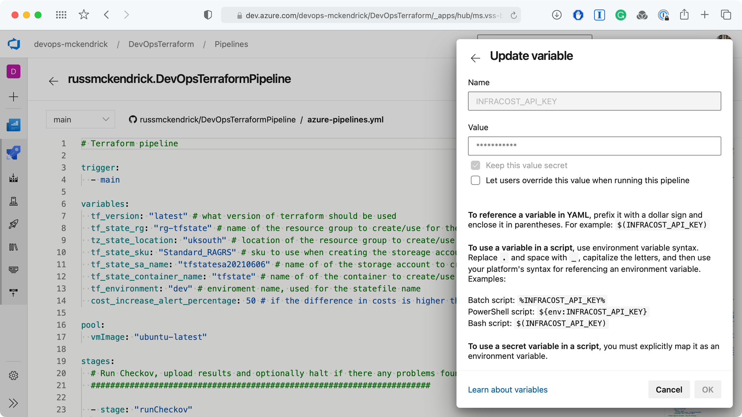 Adding the INFRACOST_API_KEY variable