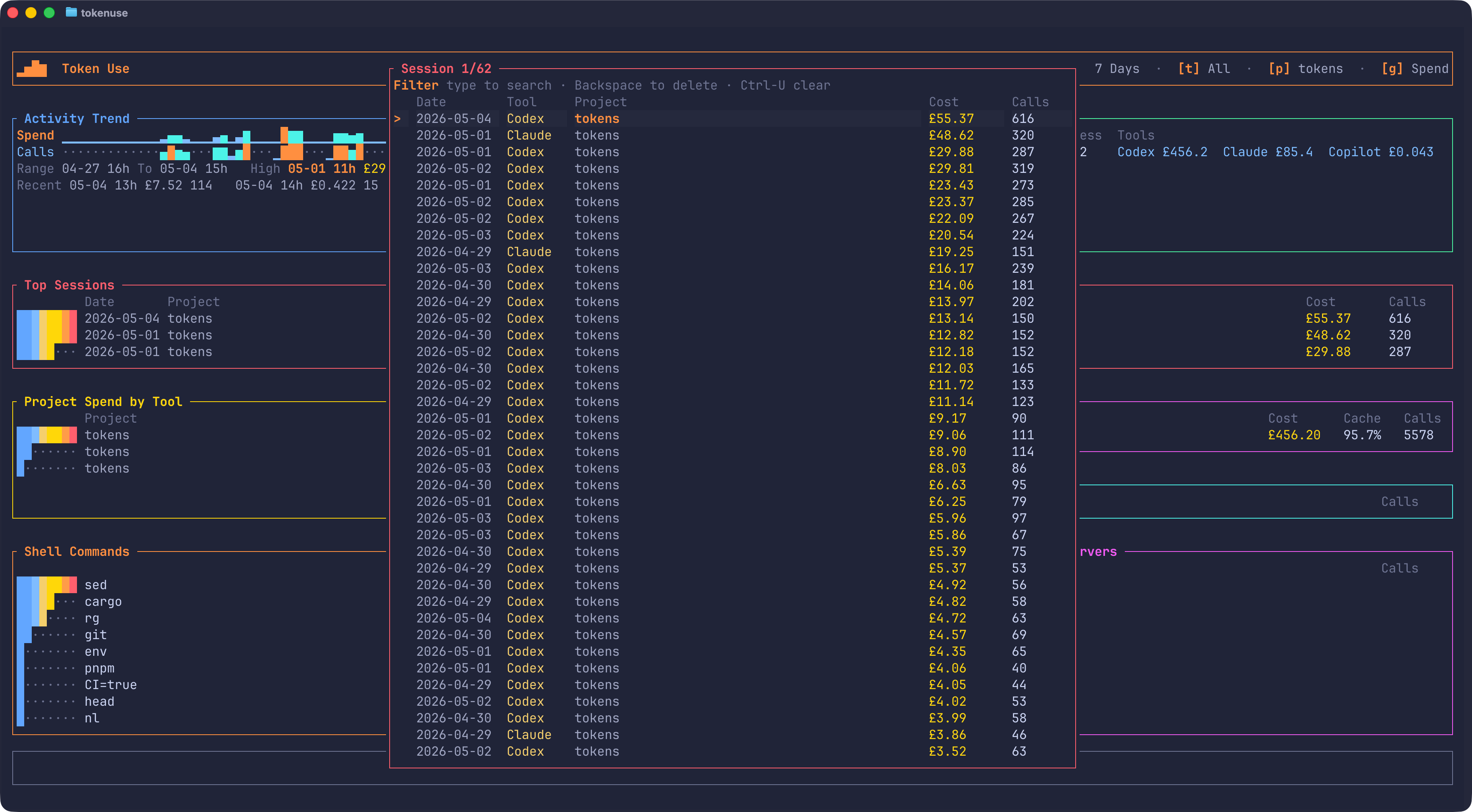 Session picker overlay showing every session in the filter, with live search at the top